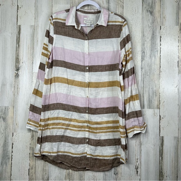 Rachel Zoe Womens Dress Shirt L Large Multi Stripes Button Front Retro Lagenlook - Picture 1 of 9